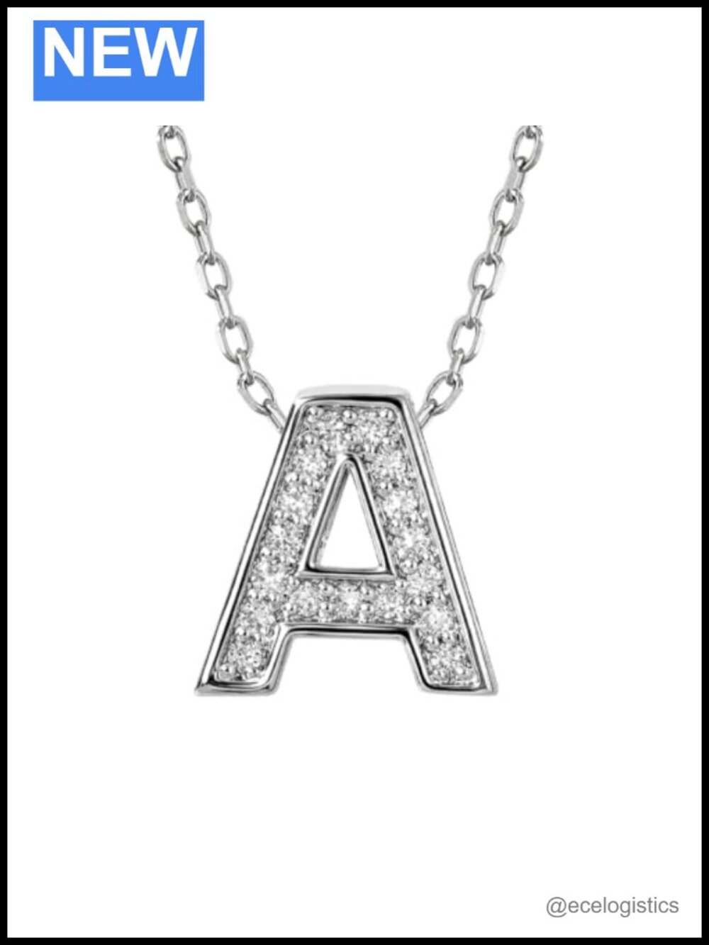 Lab Grown Diamond Initial Necklace 18K White Gold Plated